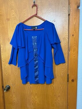 Antthony Royal Blue Layered Ruffle Tunic with Sequin Stripe